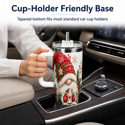 Christmas Gnome 40oz Tumbler with Handle, Cozy Scandinavian Holiday Art