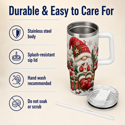 Christmas Gnome 40oz Tumbler with Handle, Cozy Scandinavian Holiday Art