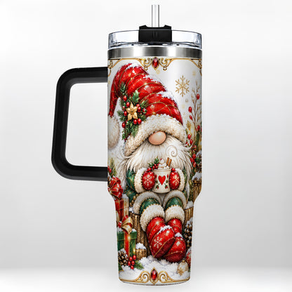 #pl[40oz|Black] Jeweled Gnome 40oz Tumbler with Handle, Ornate Christmas Holiday Art