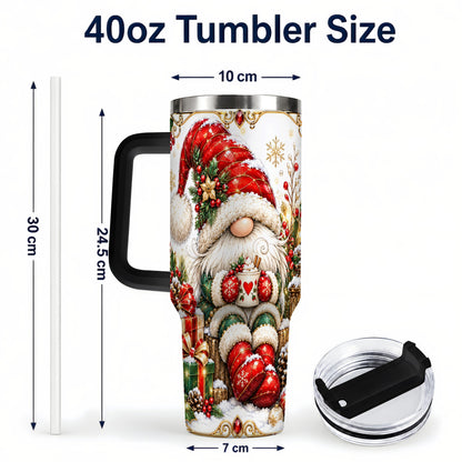 #pl[40oz|Black] Jeweled Gnome 40oz Tumbler with Handle, Ornate Christmas Holiday Art