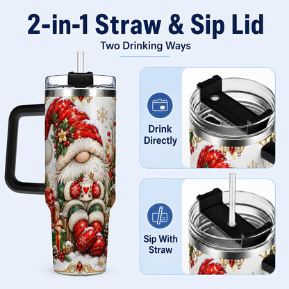 #pl[40oz|Black] Jeweled Gnome 40oz Tumbler with Handle, Ornate Christmas Holiday Art