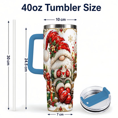 #pl[40oz|Blue] Jeweled Gnome 40oz Tumbler with Handle, Ornate Christmas Holiday Art
