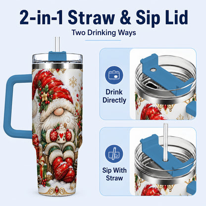 #pl[40oz|Blue] Jeweled Gnome 40oz Tumbler with Handle, Ornate Christmas Holiday Art