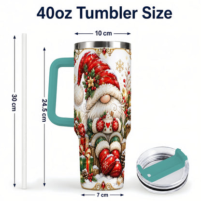 #pl[40oz|Green] Jeweled Gnome 40oz Tumbler with Handle, Ornate Christmas Holiday Art