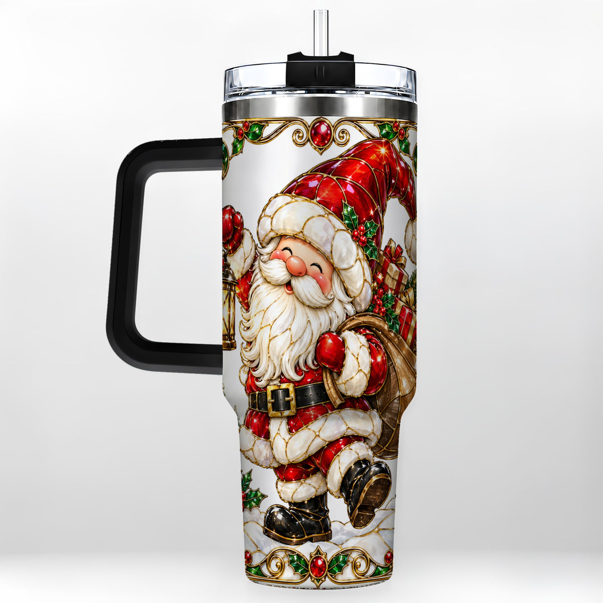 #pl[40oz|Black] Santa Claus 40oz Tumbler with Handle, Christmas Stainless Steel Cup