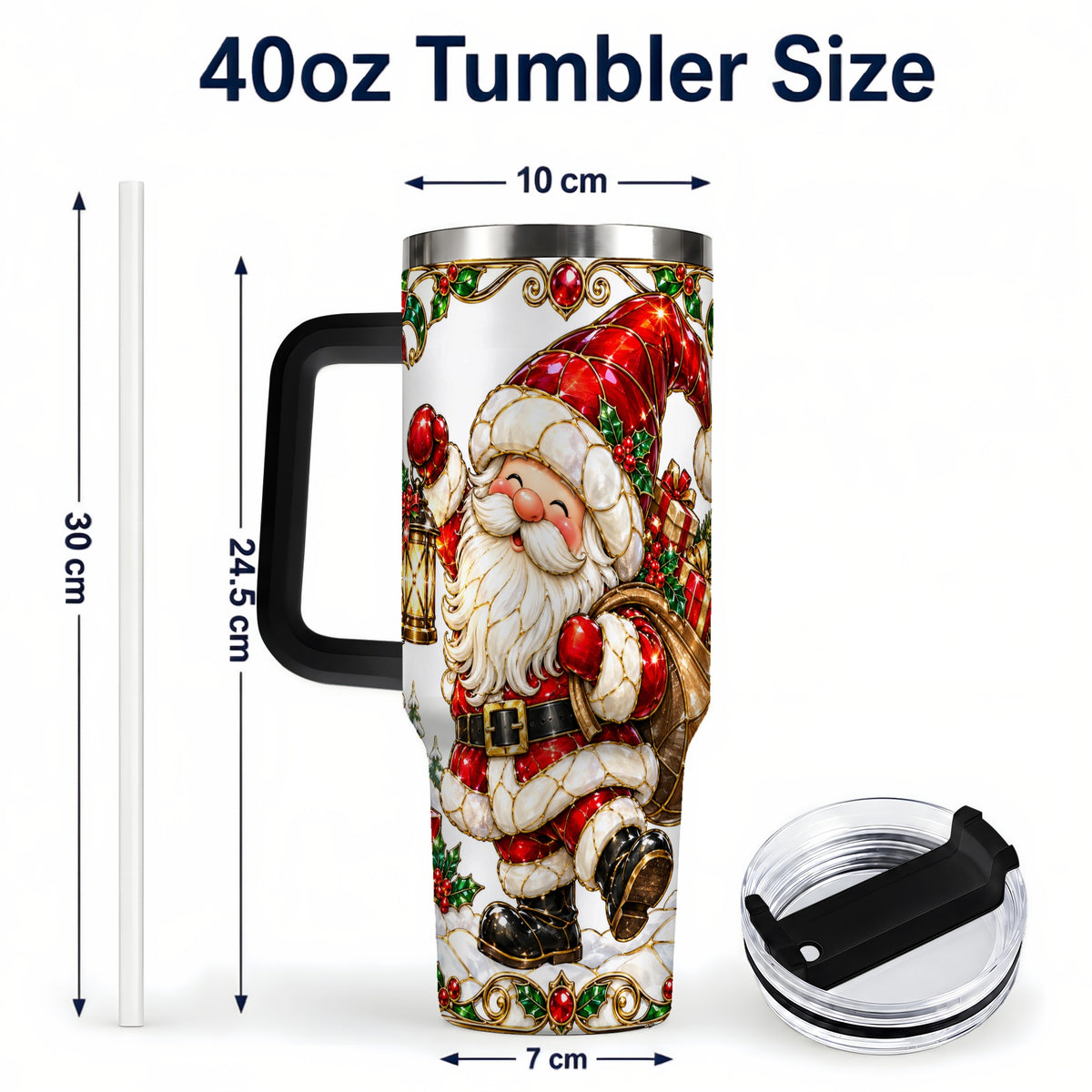 #pl[40oz|Black] Santa Claus 40oz Tumbler with Handle, Christmas Stainless Steel Cup