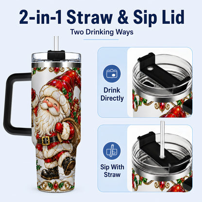 #pl[40oz|Black] Santa Claus 40oz Tumbler with Handle, Christmas Stainless Steel Cup