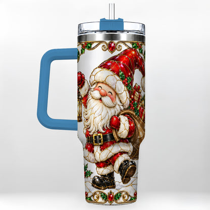 #pl[40oz|Blue] Santa Claus 40oz Tumbler with Handle, Christmas Stainless Steel Cup