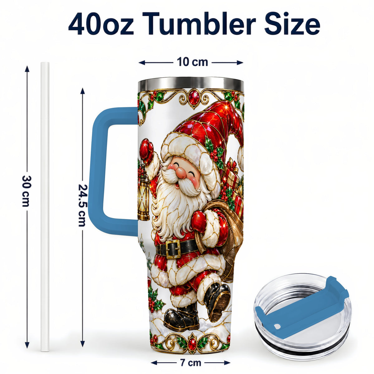 #pl[40oz|Blue] Santa Claus 40oz Tumbler with Handle, Christmas Stainless Steel Cup