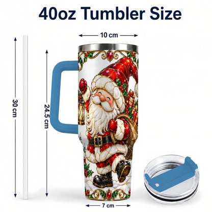 #pl[40oz|Blue] Santa Claus 40oz Tumbler with Handle, Christmas Stainless Steel Cup