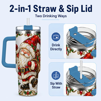 #pl[40oz|Blue] Santa Claus 40oz Tumbler with Handle, Christmas Stainless Steel Cup