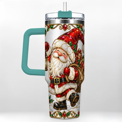 #pl[40oz|Green] Santa Claus 40oz Tumbler with Handle, Christmas Stainless Steel Cup