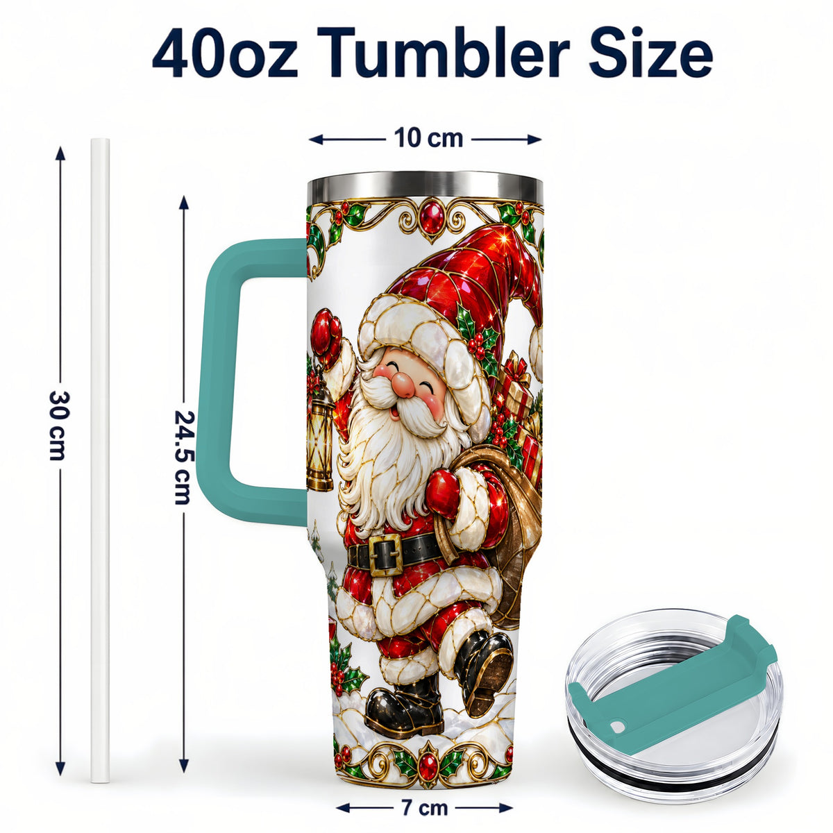 #pl[40oz|Green] Santa Claus 40oz Tumbler with Handle, Christmas Stainless Steel Cup