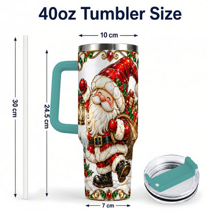 #pl[40oz|Green] Santa Claus 40oz Tumbler with Handle, Christmas Stainless Steel Cup