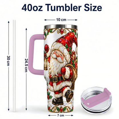 #pl[40oz|Pink] Santa Claus 40oz Tumbler with Handle, Christmas Stainless Steel Cup