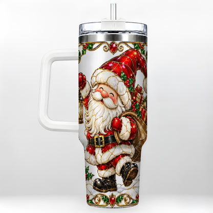 Santa Claus 40oz Tumbler with Handle, Christmas Stainless Steel Cup