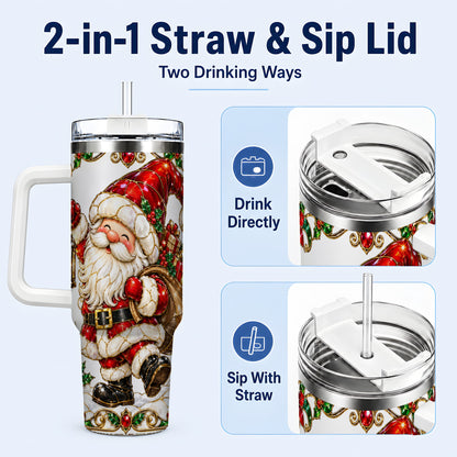 #pl[40oz|White] Santa Claus 40oz Tumbler with Handle, Christmas Stainless Steel Cup