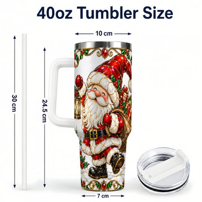 #pl[40oz|White] Santa Claus 40oz Tumbler with Handle, Christmas Stainless Steel Cup