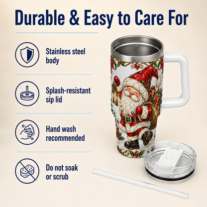 Santa Claus 40oz Tumbler with Handle, Christmas Stainless Steel Cup