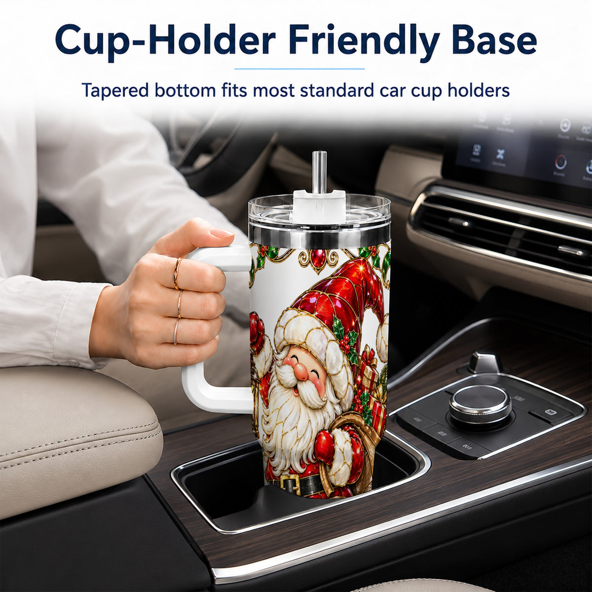Santa Claus 40oz Tumbler with Handle, Christmas Stainless Steel Cup