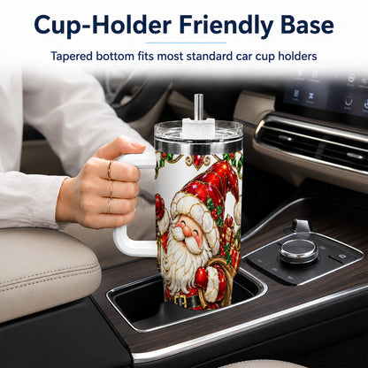 Santa Claus 40oz Tumbler with Handle, Christmas Stainless Steel Cup