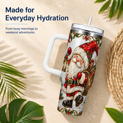 Santa Claus 40oz Tumbler with Handle, Christmas Stainless Steel Cup