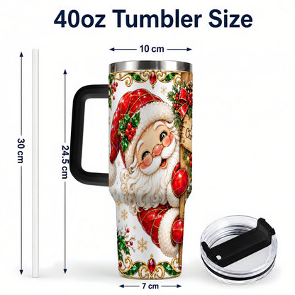 #pl[40oz|Black] Peeking Santa 40oz Tumbler with Handle, Christmas Stainless Steel Cup