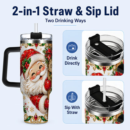 #pl[40oz|Black] Peeking Santa 40oz Tumbler with Handle, Christmas Stainless Steel Cup