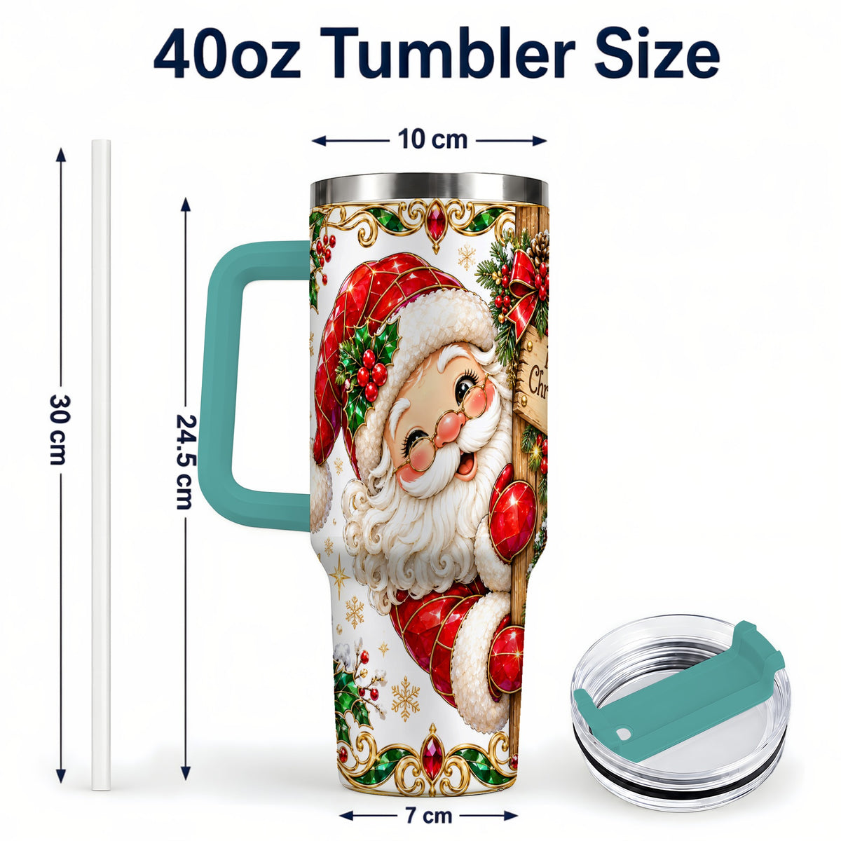 #pl[40oz|Green] Peeking Santa 40oz Tumbler with Handle, Christmas Stainless Steel Cup