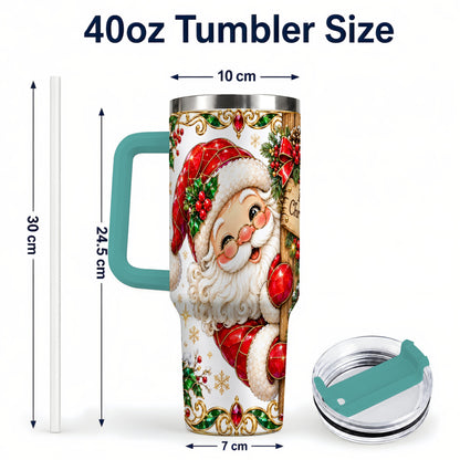 #pl[40oz|Green] Peeking Santa 40oz Tumbler with Handle, Christmas Stainless Steel Cup