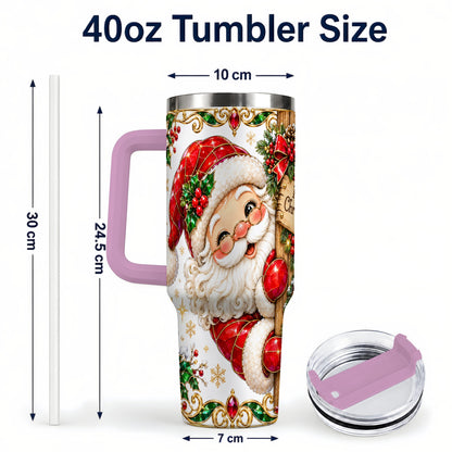 #pl[40oz|Pink] Peeking Santa 40oz Tumbler with Handle, Christmas Stainless Steel Cup