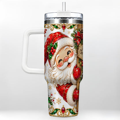 Peeking Santa 40oz Tumbler with Handle, Christmas Stainless Steel Cup