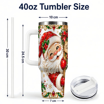 #pl[40oz|White] Peeking Santa 40oz Tumbler with Handle, Christmas Stainless Steel Cup