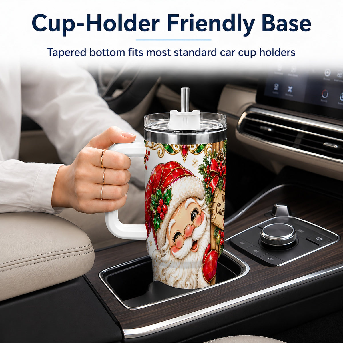 Peeking Santa 40oz Tumbler with Handle, Christmas Stainless Steel Cup