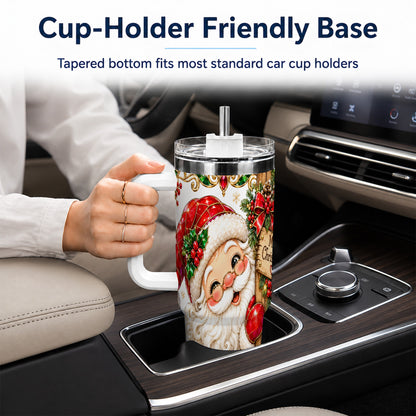 Peeking Santa 40oz Tumbler with Handle, Christmas Stainless Steel Cup