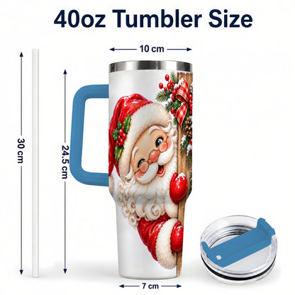 #pl[40oz|Blue] Peeking Santa 40oz Tumbler with Handle, Rustic Christmas Steel Cup
