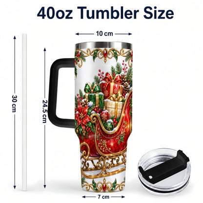 #pl[40oz|Black] Christmas Sleigh 40oz Tumbler with Handle, Festive Holiday Drinkware