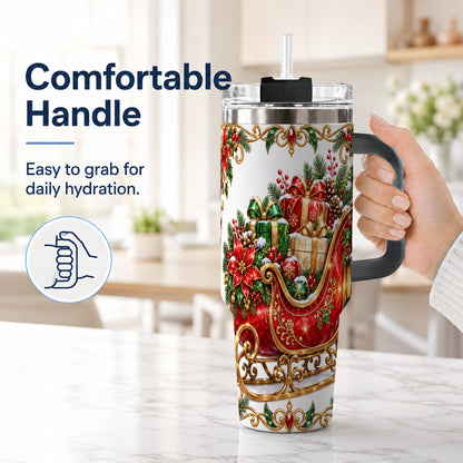 #pl[40oz|Black] Christmas Sleigh 40oz Tumbler with Handle, Festive Holiday Drinkware