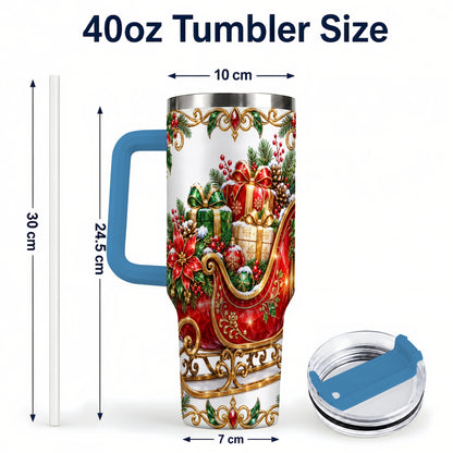 #pl[40oz|Blue] Christmas Sleigh 40oz Tumbler with Handle, Festive Holiday Drinkware