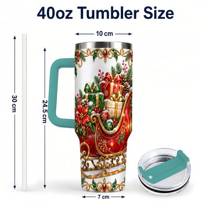 #pl[40oz|Green] Christmas Sleigh 40oz Tumbler with Handle, Festive Holiday Drinkware