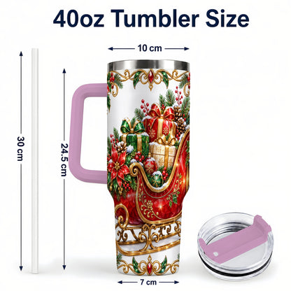 #pl[40oz|Pink] Christmas Sleigh 40oz Tumbler with Handle, Festive Holiday Drinkware