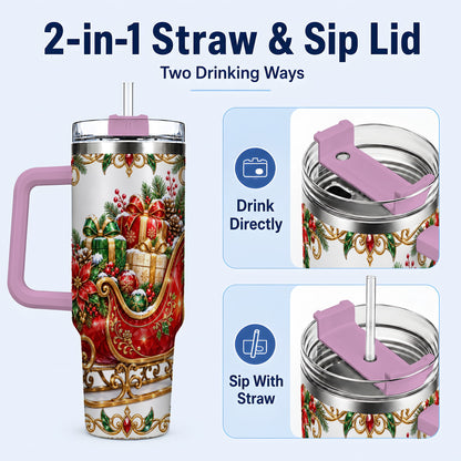 #pl[40oz|Pink] Christmas Sleigh 40oz Tumbler with Handle, Festive Holiday Drinkware
