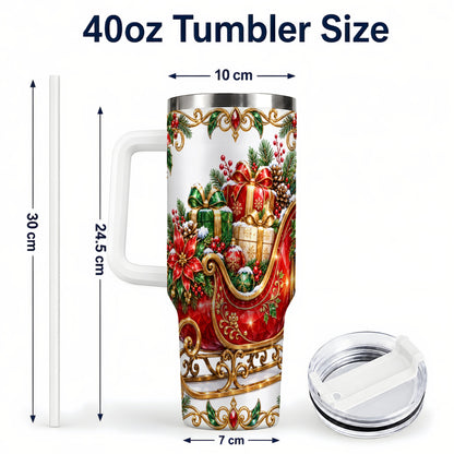 #pl[40oz|White] Christmas Sleigh 40oz Tumbler with Handle, Festive Holiday Drinkware