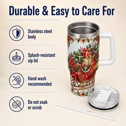 Christmas Sleigh 40oz Tumbler with Handle, Festive Holiday Drinkware