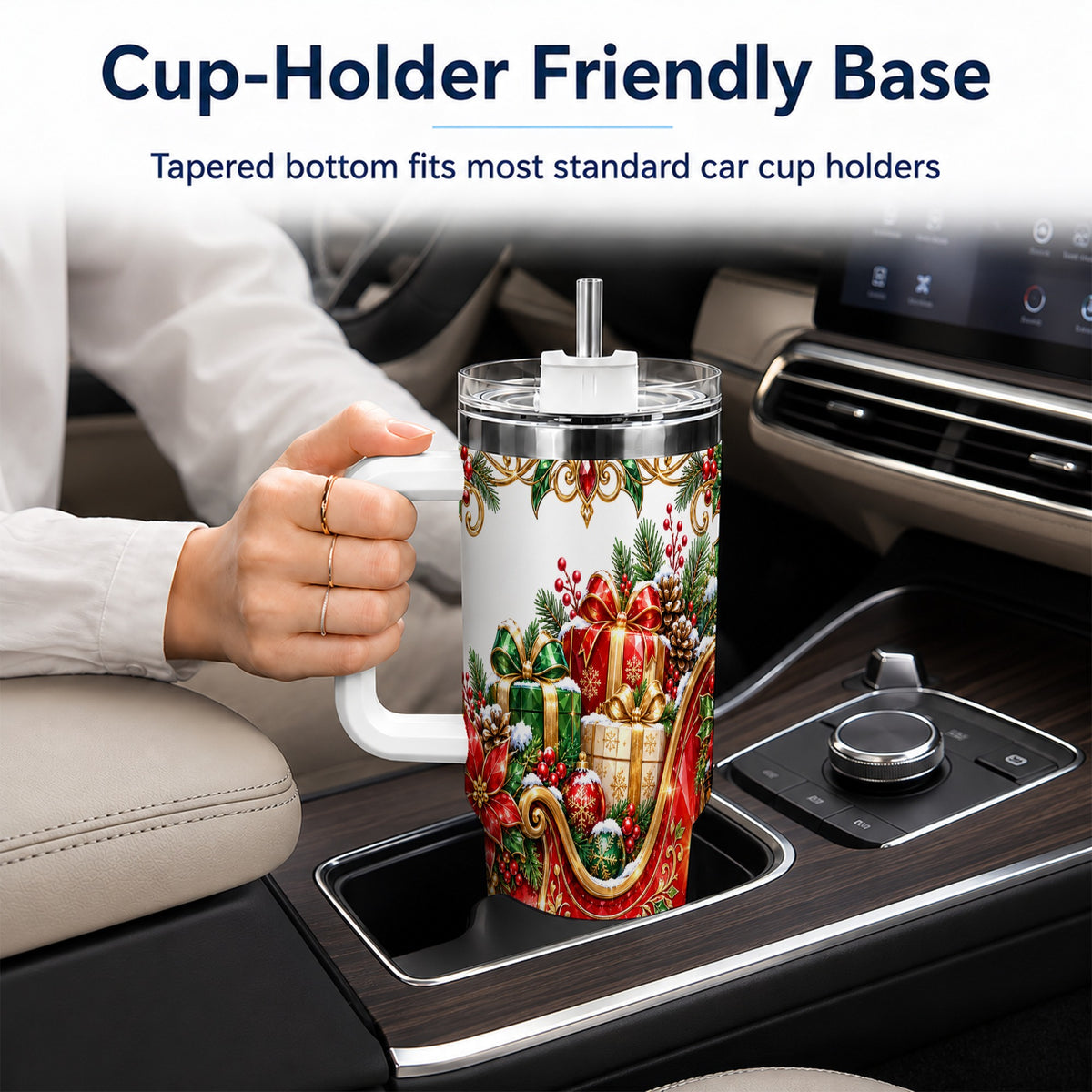 Christmas Sleigh 40oz Tumbler with Handle, Festive Holiday Drinkware