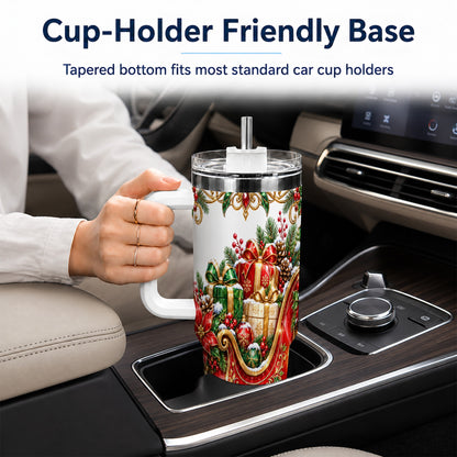Christmas Sleigh 40oz Tumbler with Handle, Festive Holiday Drinkware