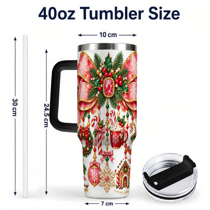 #pl[40oz|Black] Christmas Bow 40oz Tumbler with Handle, Jeweled Holiday Ornaments