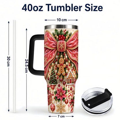 #pl[40oz|Black] Christmas Bow 40oz Tumbler with Handle, Festive Ribbon Drinkware
