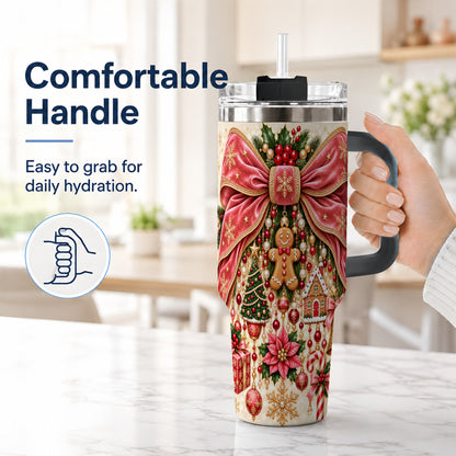 #pl[40oz|Black] Christmas Bow 40oz Tumbler with Handle, Festive Ribbon Drinkware