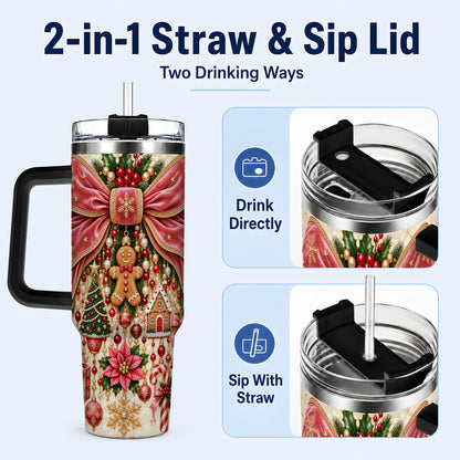 #pl[40oz|Black] Christmas Bow 40oz Tumbler with Handle, Festive Ribbon Drinkware
